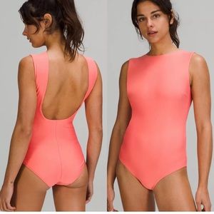 Lululemon Waterside High-Neck One-Piece Swimsuit 
Medium Bum Coverage in coral 6